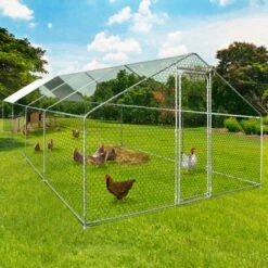 IDMARKET Enclos Poulailler 24 M² Parc Grillagé 8x3 M Acier Galvanisé - Naturel