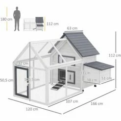 PawHut Poulailler Clapier Modèle Villa Multi-équipée : Rampe, Nichoirs, Perchoirs, Plateau Excrément, 2 Portes Bois Massif Pin Gris Blanc - Gris -POULAILLER ET ÉLEVAGE DE LA BASSE-COUR Ventes 11031645 3