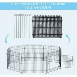 PawHut Parc Enclos Pour Chiens Chiots Animaux Domestiques Diamètre 158 Cm 8 Panneaux 71L X 61H Cm Noir -POULAILLER ET ÉLEVAGE DE LA BASSE-COUR Ventes 17063393 5