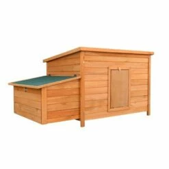 WILTEC Poulailler Marron Rougeâtre Bois 136x74x70cm Nichoir Bac Amovible Nettoyage Abri Niche Maisonnette