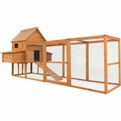 WILTEC Poulailler 310x150x150cm Bois Nichoir & Enclos Bac Amovible Nettoyage Abri & Enclos