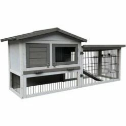 WILTEC Poulailler Gris Clair 144x52,5x68,5 Cm Bois Nichoir & Enclos Bac Amovible Nettoyage Cage Basse-cour