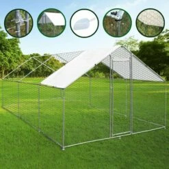 MONSTER SHOP Enclos Poulailler Extérieur 4mx6mx2m Volière Acier Galvanisé Volaille Cage Animal Chien Lapin Canard Bâche Toit GRATIS - Argent -POULAILLER ET ÉLEVAGE DE LA BASSE-COUR Ventes 18302138 2