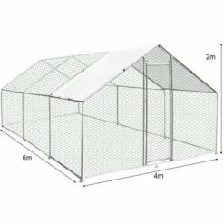 MONSTER SHOP Enclos Poulailler Extérieur 4mx6mx2m Volière Acier Galvanisé Volaille Cage Animal Chien Lapin Canard Bâche Toit GRATIS - Argent -POULAILLER ET ÉLEVAGE DE LA BASSE-COUR Ventes 18302138 3