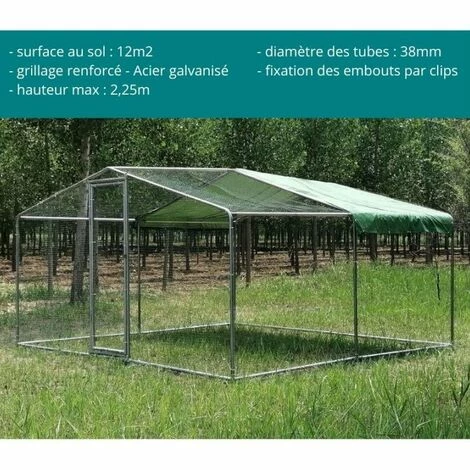 POULAILLER DIRECT Parc À Poules - Enclos 12m² Ø38mm 4x3x2,25m - Acier Galvanisé 2 POULAILLER DIRECT Parc À Poules - Enclos 12m² Ø38mm 4x3x2,25m - Acier Galvanisé – Image 2