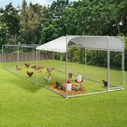 IDMARKET Enclos BOGOTA 12 M² Parc Grillagé 2x6x1,6 M Acier Galvanisé Avec Filet - Naturel