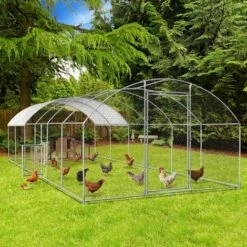 IDMARKET Enclos Poulailler Dôme 22,5 M² Parc Grillagé 3x7,5 M Avec Porte Latérale - Naturel