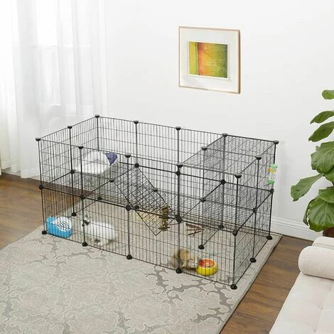 SONGMICS Enclos Modulable Pour Petits Animaux, Cage Intérieur, 2 Niveaux, Maillet En Caoutchouc Offert, Cochon D’Inde, Lapin, Assemblage Facile, 143 X 73 X 71 Cm (L X L X H), Noir LPI02H 2 SONGMICS Enclos Modulable Pour Petits Animaux, Cage Intérieur, 2 Niveaux, Maillet En Caoutchouc Offert, Cochon D’Inde, Lapin, Assemblage Facile, 143 X 73 X 71 Cm (L X L X H), Noir LPI02H – Image 2