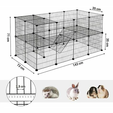 SONGMICS Enclos Modulable Pour Petits Animaux, Cage Intérieur, 2 Niveaux, Maillet En Caoutchouc Offert, Cochon D’Inde, Lapin, Assemblage Facile, 143 X 73 X 71 Cm (L X L X H), Noir LPI02H 4 SONGMICS Enclos Modulable Pour Petits Animaux, Cage Intérieur, 2 Niveaux, Maillet En Caoutchouc Offert, Cochon D’Inde, Lapin, Assemblage Facile, 143 X 73 X 71 Cm (L X L X H), Noir LPI02H – Image 4