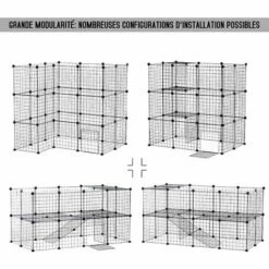 PawHut Cage Parc Enclos Pour Animaux Domestiques L 146 X L 73 X H 73 Cm Modulable 2 Niveaux 36 Panneaux Bords Arrondis Fil Métallique Noir - Noir -POULAILLER ET ÉLEVAGE DE LA BASSE-COUR Ventes 24060726 4