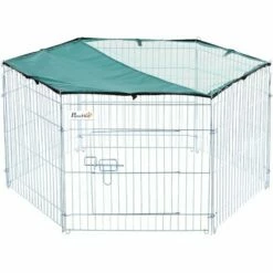 PawHut Parc Enclos Modulable Acier 6 Panneaux Et 1 Porte Pour Chiens Ø 120 X 60 Cm Gris Métal Vert