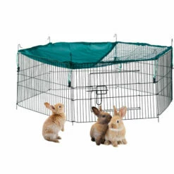 Relaxdays Cage Extérieur Lapin, Avec Filet, Enclos Pour Rongeurs, Avec Protection Contre Le Soleil, Ø 110 Cm, Vert