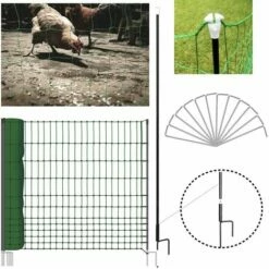 OUTIROR Filet Cloture Pour Poules En Kit Longueur 12M Avec Porte Et 6 Piquets -POULAILLER ET ÉLEVAGE DE LA BASSE-COUR Ventes 27098896 4