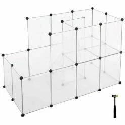 SONGMICS Parc Pour Cochons D'Inde, Avec Échelle, Enclos, Clôture Modulaire, En Plastique, Pour Hamsters, Lapin, Petits Animaux, Transparent LPC03W - Transparent