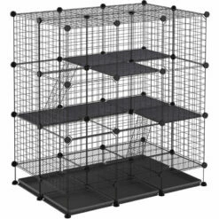 PawHut Cage Parc Enclos Rongeurs Modulable Dim. L 111 X L 75 X H 119 Cm 3 Niveaux 4 Portes Fil Métallique Noir - Noir