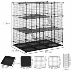 PawHut Cage Parc Enclos Rongeurs Modulable Dim. L 111 X L 75 X H 119 Cm 3 Niveaux 4 Portes Fil Métallique Noir - Noir -POULAILLER ET ÉLEVAGE DE LA BASSE-COUR Ventes 27944500 3
