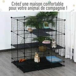 PawHut Cage Parc Enclos Rongeurs Modulable Dim. L 111 X L 75 X H 119 Cm 3 Niveaux 4 Portes Fil Métallique Noir - Noir -POULAILLER ET ÉLEVAGE DE LA BASSE-COUR Ventes 27944500 4
