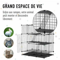 PawHut Cage Parc Enclos Rongeurs Modulable Dim. L 111 X L 75 X H 119 Cm 3 Niveaux 4 Portes Fil Métallique Noir - Noir -POULAILLER ET ÉLEVAGE DE LA BASSE-COUR Ventes 27944500 5