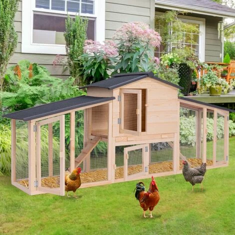 IDMARKET Poulailler VIP Avec Clapier Double XXL En Bois - Naturel 1 IDMARKET Poulailler VIP Avec Clapier Double XXL En Bois - Naturel