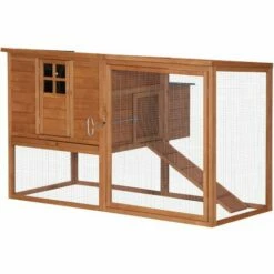 PawHut Poulailler Cottage Cage à Poules Sur Pied Dim. 168L X 110l X 101H Cm Multi-équipement Bois Sapin Lasuré - Marron