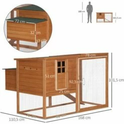 PawHut Poulailler Cottage Cage à Poules Sur Pied Dim. 168L X 110l X 101H Cm Multi-équipement Bois Sapin Lasuré - Marron -POULAILLER ET ÉLEVAGE DE LA BASSE-COUR Ventes 28603504 3