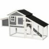 PawHut Poulailler Cottage Cage à Poules Surélevé Dim. 176L X 65l X 100H Cm Multi-équipement Toit Bitumé Noir Bois Sapin Gris Blanc - Gris