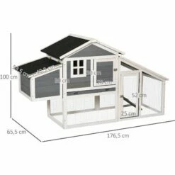 PawHut Poulailler Cottage Cage à Poules Surélevé Dim. 176L X 65l X 100H Cm Multi-équipement Toit Bitumé Noir Bois Sapin Gris Blanc - Gris -POULAILLER ET ÉLEVAGE DE LA BASSE-COUR Ventes 30202374 3