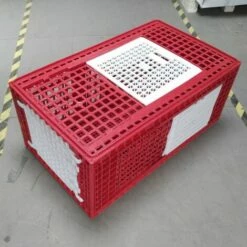 POULAILLER DIRECT Cage De Transport Grande Volaille 96x57x42cm 3 Portes Rouge Et Blanche