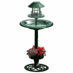 TERRE JARDIN Fontaine Abreuvoir à Oiseaux Sur Pied Avec Lampe Solaire Et Mangeoire