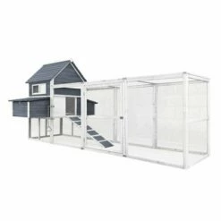 WILTEC Poulailler Gris 310x150x150cm Cm Bois Nichoir & Enclos Bac Amovible Cage Élevage Basse-cour