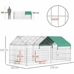 PawHut Parc Enclos Métal époxy Cage Extérieure Dim. 2,20L X 1,03l X 1,03H M 3 Portes Et Trappe Surface Abrité PE Vert - Vert -POULAILLER ET ÉLEVAGE DE LA BASSE-COUR Ventes 38927036 3