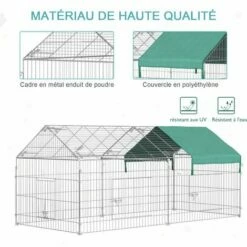 PawHut Parc Enclos Métal époxy Cage Extérieure Dim. 2,20L X 1,03l X 1,03H M 3 Portes Et Trappe Surface Abrité PE Vert - Vert -POULAILLER ET ÉLEVAGE DE LA BASSE-COUR Ventes 38927036 4
