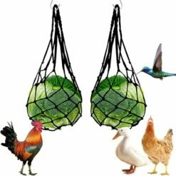 Distributeurs De Nourriture Pour Foin, Nylon Poulet Fruits Et Légumes Sac En Filet Râtelier à Foin, Lapin, Poulailler Réutilisable 57cm Fontainebleau 2Pcs Noir