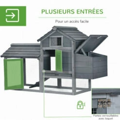 PawHut Petit Poulailler Cottage Cage à Poules Sur Pied Dim. 151L X 54l X 87H Cm Multi-équipement Bois Massif De Pin Gris -POULAILLER ET ÉLEVAGE DE LA BASSE-COUR Ventes 48140046 4