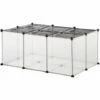 PawHut Cage Parc Enclos Petits Animaux De Compagnie - Dim. 105L X 70l X 45H Cm - 16 Panneaux Résine PP Opaque, 6 Grilles Portes - Fils D'acier Noir - Noir