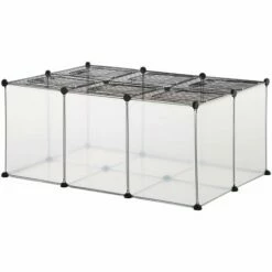 PawHut Cage Parc Enclos Petits Animaux De Compagnie - Dim. 105L X 70l X 45H Cm - 16 Panneaux Résine PP Opaque, 6 Grilles Portes - Fils D'acier Noir - Noir