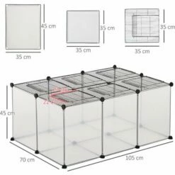 PawHut Cage Parc Enclos Petits Animaux De Compagnie - Dim. 105L X 70l X 45H Cm - 16 Panneaux Résine PP Opaque, 6 Grilles Portes - Fils D'acier Noir - Noir -POULAILLER ET ÉLEVAGE DE LA BASSE-COUR Ventes 48441559 3