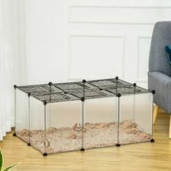 PawHut Cage Parc Enclos Petits Animaux De Compagnie - Dim. 105L X 70l X 45H Cm - 16 Panneaux Résine PP Opaque, 6 Grilles Portes - Fils D'acier Noir - Noir -POULAILLER ET ÉLEVAGE DE LA BASSE-COUR Ventes 48441559 4