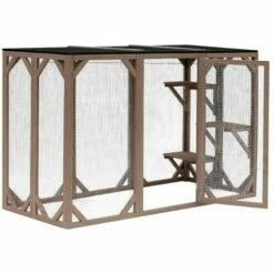 HELLOSHOP26 Enclos Extérieur Parc Pour Chat Bois Résistant 180 Cm 3 Zones De Repos - Bois