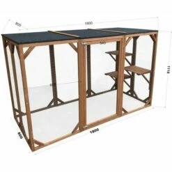 HELLOSHOP26 Enclos Extérieur Parc Pour Chat Bois Résistant 180 Cm 3 Zones De Repos - Bois -POULAILLER ET ÉLEVAGE DE LA BASSE-COUR Ventes 50674154 4