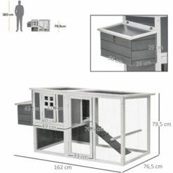 PawHut Poulailler Cottage Cage à Poules Sur Pied Dim. 162L X 76l X 79H Cm Multi-équipement Toit Polycarbonate Bois Sapin Blanc Gris - Gris -POULAILLER ET ÉLEVAGE DE LA BASSE-COUR Ventes 51254881 3
