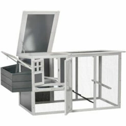 PawHut Poulailler Cottage Cage à Poules Sur Pied Dim. 162L X 76l X 79H Cm Multi-équipement Toit Polycarbonate Bois Sapin Blanc Gris - Gris -POULAILLER ET ÉLEVAGE DE LA BASSE-COUR Ventes 51254881 4