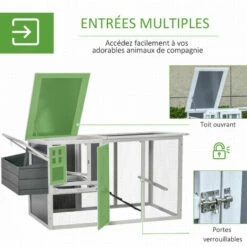 PawHut Poulailler Cottage Cage à Poules Sur Pied Dim. 162L X 76l X 79H Cm Multi-équipement Toit Polycarbonate Bois Sapin Blanc Gris - Gris -POULAILLER ET ÉLEVAGE DE LA BASSE-COUR Ventes 51254881 5