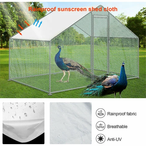 Hengda Enclos Pour Poulailler 6m² En Acier Galvanisé Toit Imperméable Et Anti UV 3x2m 6 M² - Argent 2 Hengda Enclos Pour Poulailler 6m² En Acier Galvanisé Toit Imperméable Et Anti UV 3x2m 6 M² - Argent – Image 2