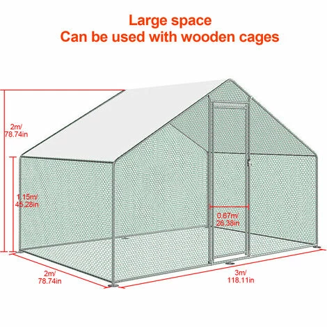 Hengda Enclos Pour Poulailler 6m² En Acier Galvanisé Toit Imperméable Et Anti UV 3x2m 6 M² - Argent 3 Hengda Enclos Pour Poulailler 6m² En Acier Galvanisé Toit Imperméable Et Anti UV 3x2m 6 M² - Argent – Image 3