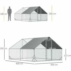 PawHut Enclos Poulailler Chenil 12 M² - Parc Grillagé Dim. 4L X 3l X 2H M - Espace Couvert - Acier Galvanisé -POULAILLER ET ÉLEVAGE DE LA BASSE-COUR Ventes 54021112 3