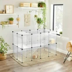 SONGMICS Parc Modulable Pour Cochon D'Inde, Cage Avec Escaliers, 143 X 73 X 91 Cm, Enclos Avec Panneaux, Pour Hamsters, Lapins, Petits Animaux, Transparent LPC005W01 - Transparent