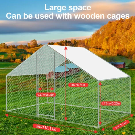 Randaco Enclos Pour Poulailler En Acier Galvanisé. Toit Imperméable Et Anti UV. Porte Avec Loquet. 3x2x2m - Argent 3 Randaco Enclos Pour Poulailler En Acier Galvanisé. Toit Imperméable Et Anti UV. Porte Avec Loquet. 3x2x2m - Argent – Image 3
