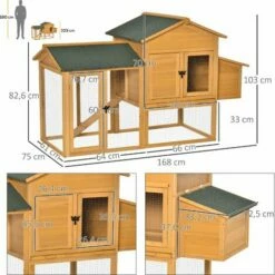 PawHut Poulailler Cottage Cage à Poules Sur Pied Dim. 168L X 75l X 103H Cm Multi-équipement Bois Sapin Pré-huilé - Orange -POULAILLER ET ÉLEVAGE DE LA BASSE-COUR Ventes 56842172 3