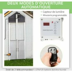 PawHut Porte Automatique Pour Poulailler - Minuterie, Capteur De Luminosité, 2 Télécommandes, Kit Installation Inclus - Alu. ABS Gris - Gris -POULAILLER ET ÉLEVAGE DE LA BASSE-COUR Ventes 57600914 5